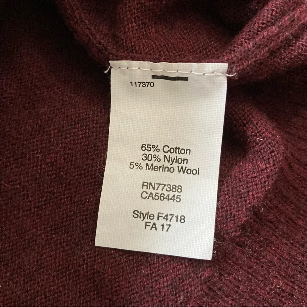 J.Crew XL Harbor Cotton Quarter Zip Sweater Maroon Merino Blend‎ Classic Modern